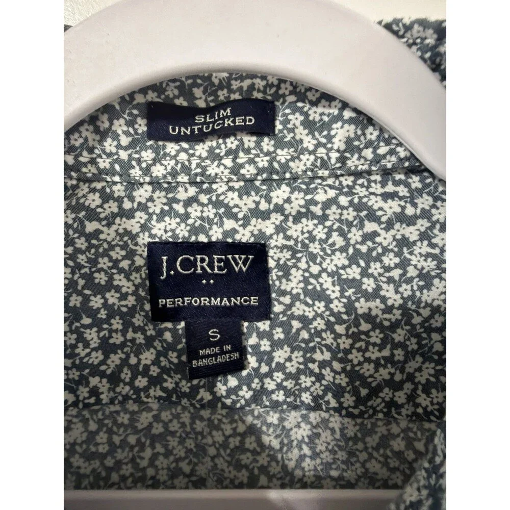 NWT J.Crew Men's Medium S Slim Untucked Performance Shirt Gray Blue White Floral